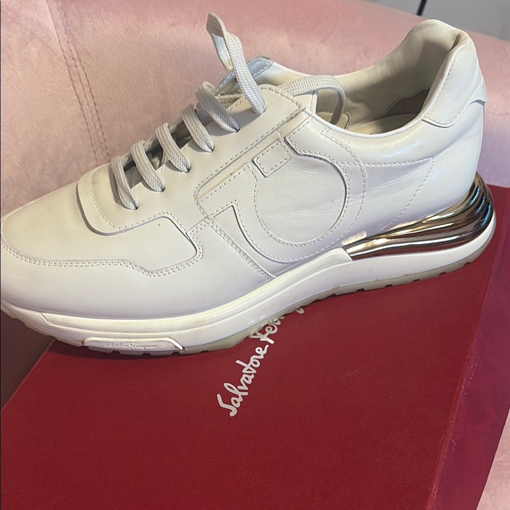Salvatore Ferragamo White Sneakers with Leather Finish